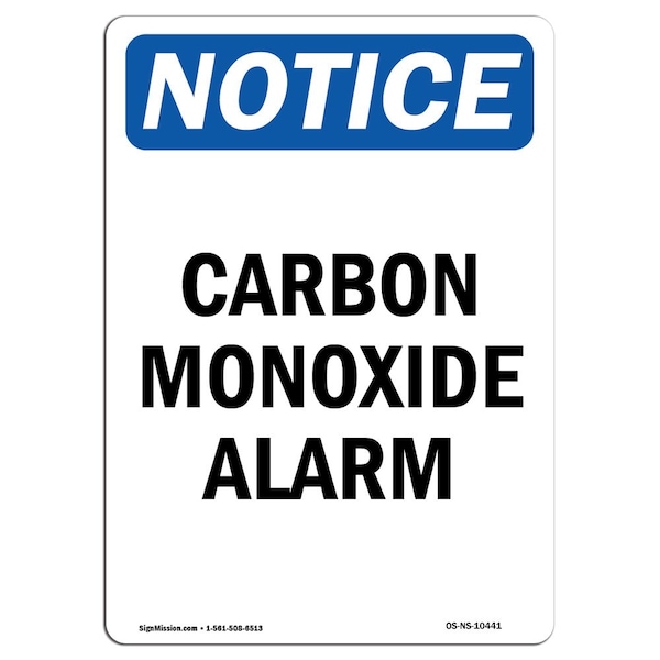 Safety Sign, OSHA Notice, 5" Height, Carbon Monoxide Alarm Sign, Portrait, 10PK